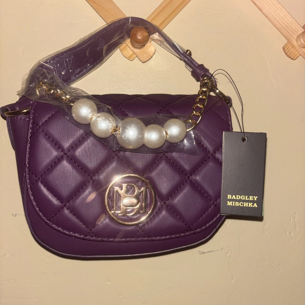 Badgley Mischka Purple and Gold Quilted Crossbody Bag